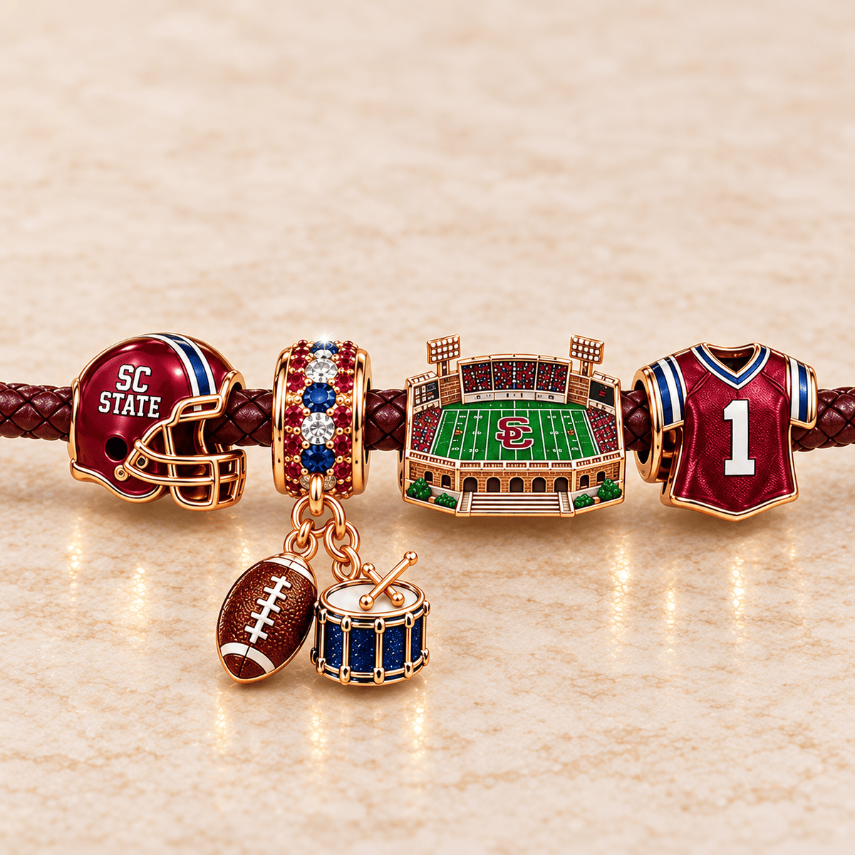 SCSB Braided Leather Cord Charm Bracelet Set NHVH