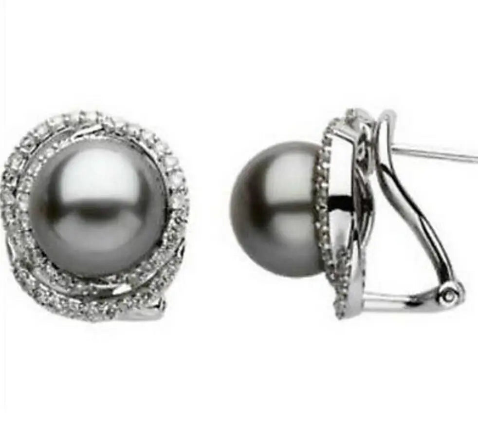 Jewelry Free Shipping  charming pair of 10mm south sea black pearl earring