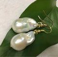 Jewelry Free Shipping  1 pairs 12x18mm Genuine white baroque natural pearl silver/gold fashion Earrings