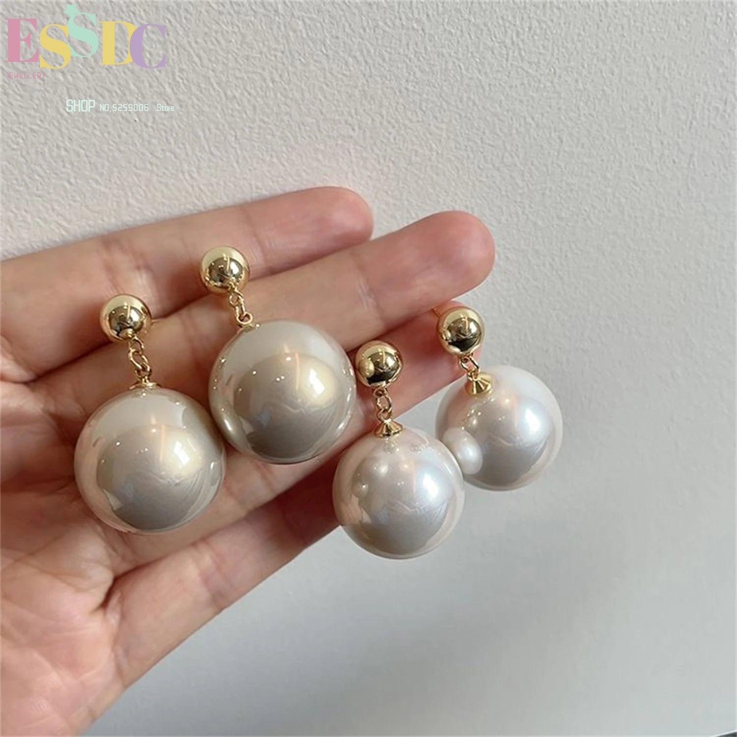 Large Pearl Earrings For Women Elegant Unique Metal Ear Studs Instagram Style Minimalist Statement Jewelry