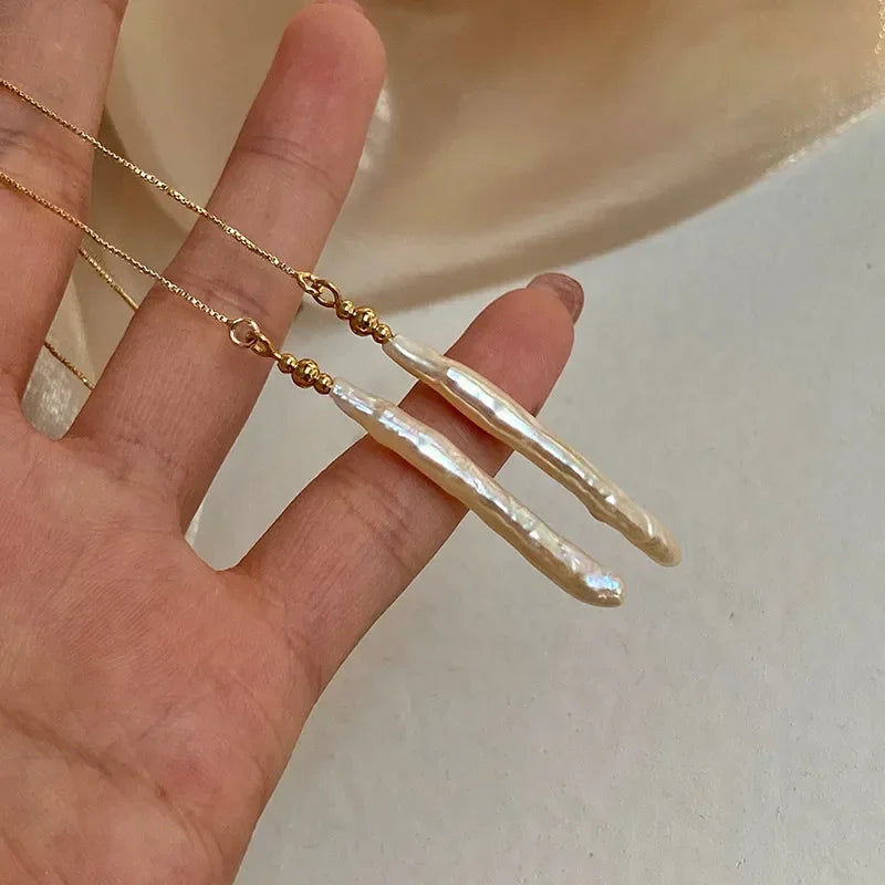 Minar Classic Freshwater Pearl Long Tassel Earring for Women Irregular Toothpick Pearls Statement Drop Earrings Wedding Jewelry