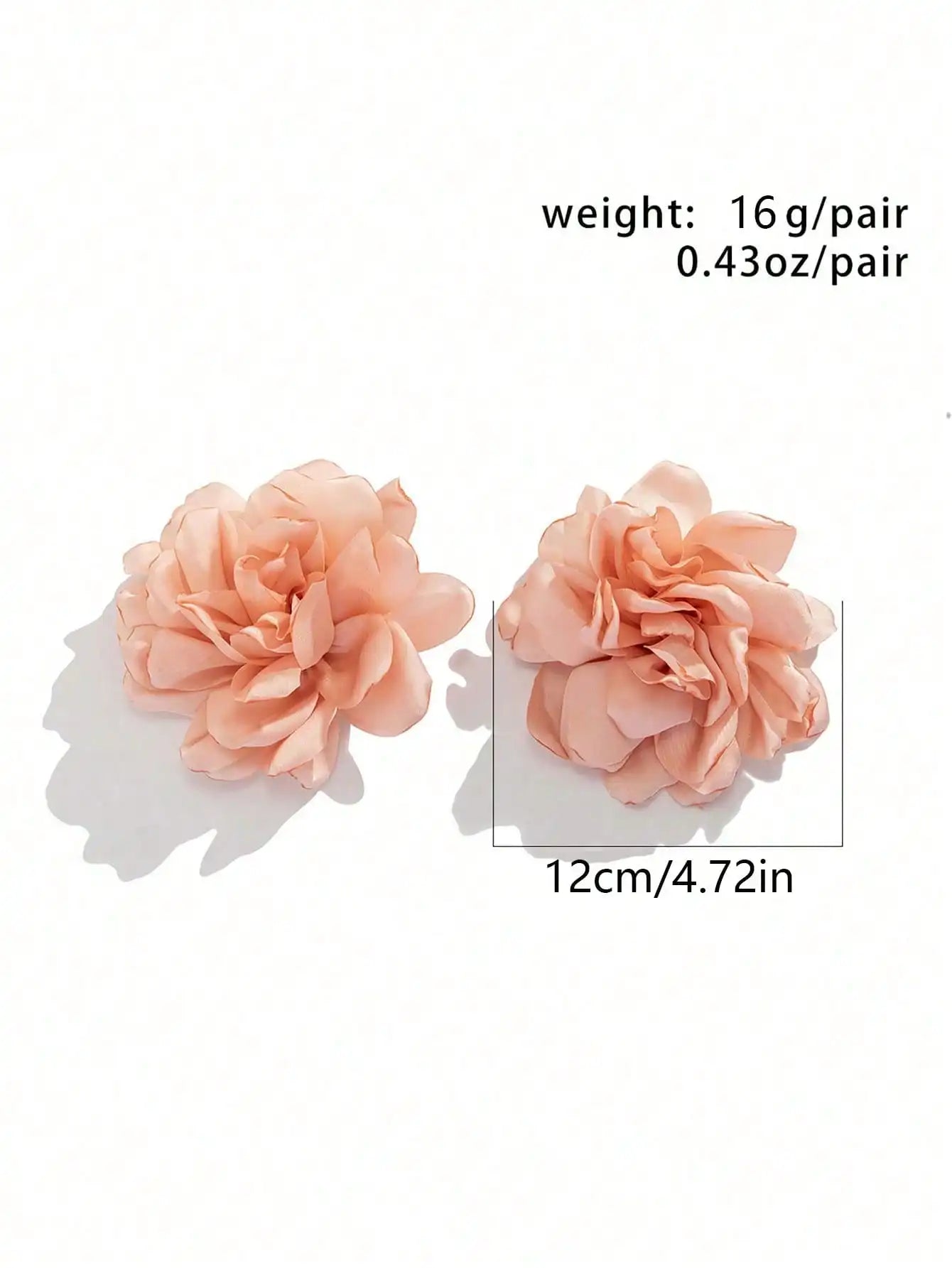 Oversized Fabric Flower Clip-On Earrings for Women, Soft Peach Satin Floral Design